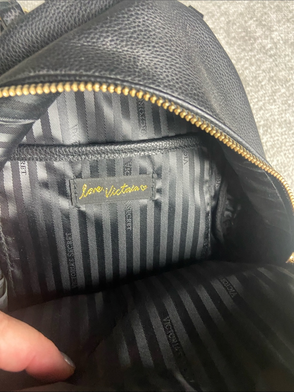 Victoria's Secret Black Quilted Mini Backpack with Gold Accents and Red Detail - Picture 5 of 10